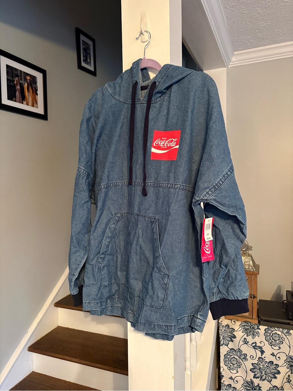 Disney Kids' Denim-Look Hooded Jacket with Red Logo Patch